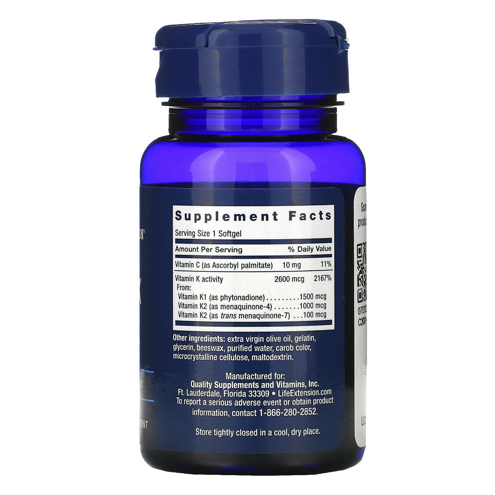 Life Extension  Super K (Phytonadione , Menaquinone-4 ,Trans Menaquinone-7) / 90 Softgels