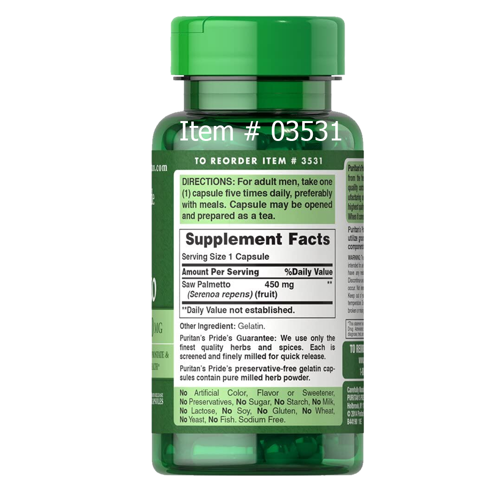 Puritan's pride Saw Palmetto 450 mg / 100 Capsules