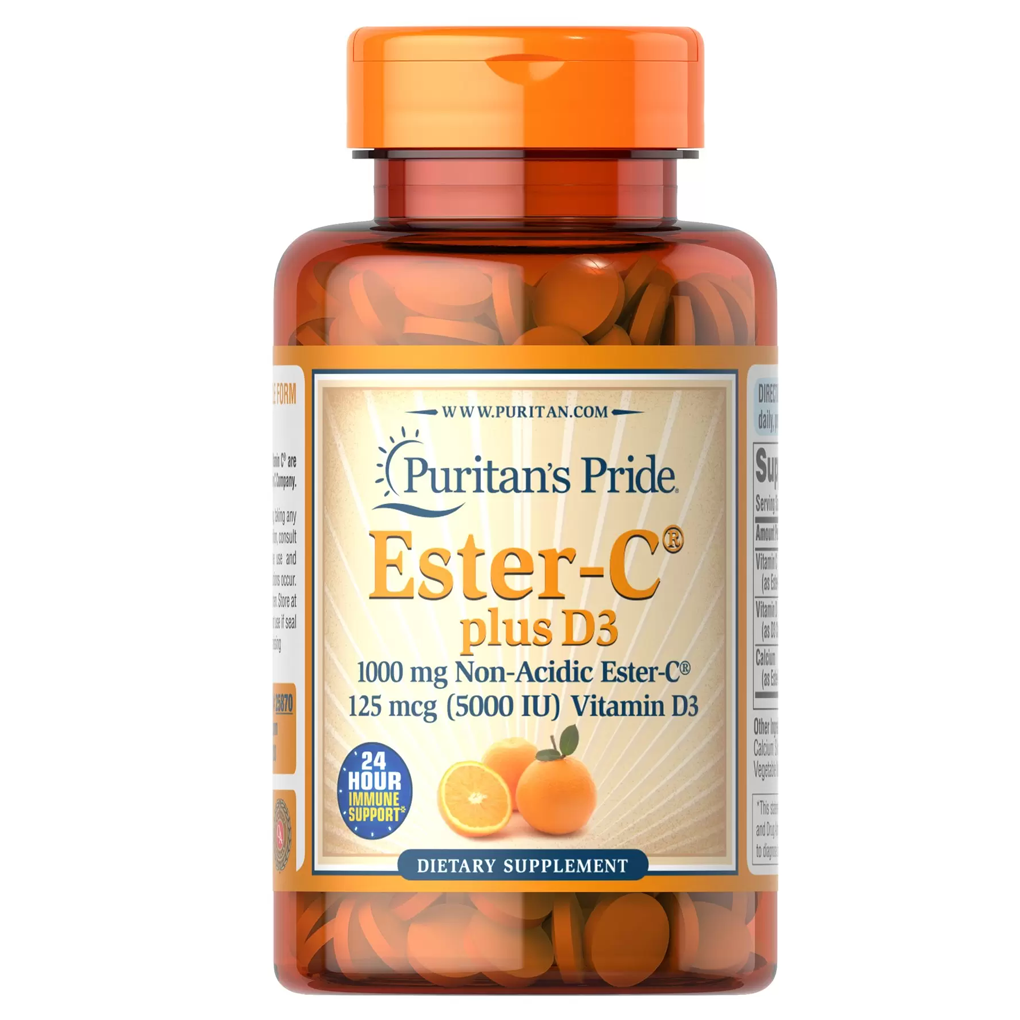 Puritan's Pride  Ester-C Plus D3  1000 mg/125 mcg / 60 Tablets