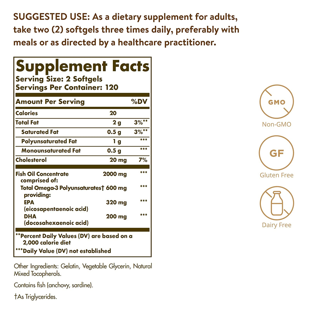 Solgar- Omega 3 Fish Oil Concentrate / 120 Softgels