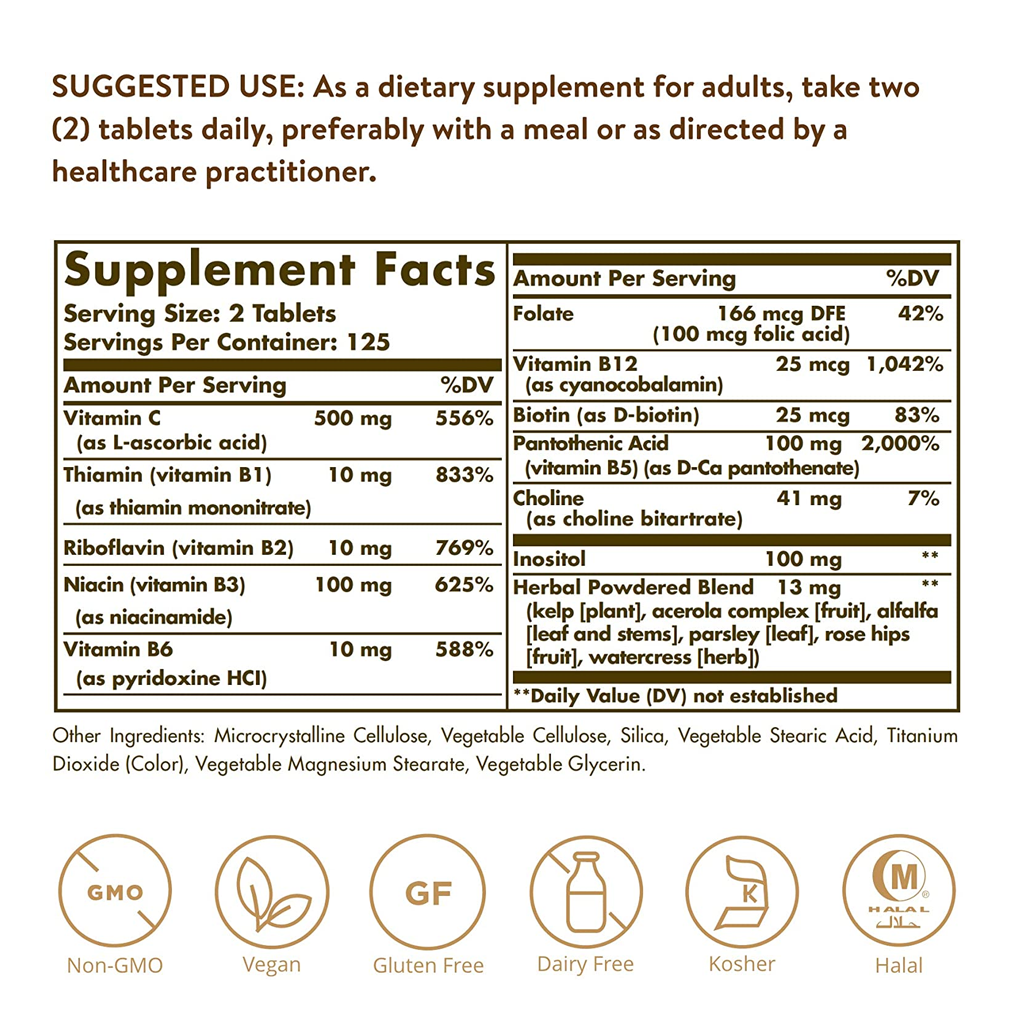 Solgar- B-Complex with Vitamin C Stress Formula / 100 Tablets Solgar- B-Complex with Vitamin C Stress Formula / 100 Tablets