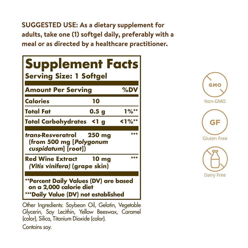 Solgar Resveratrol 250 mg with Red wine Extract / 30 Softgels Solgar Resveratrol 250 mg with Red wine Extract / 30 Softgels