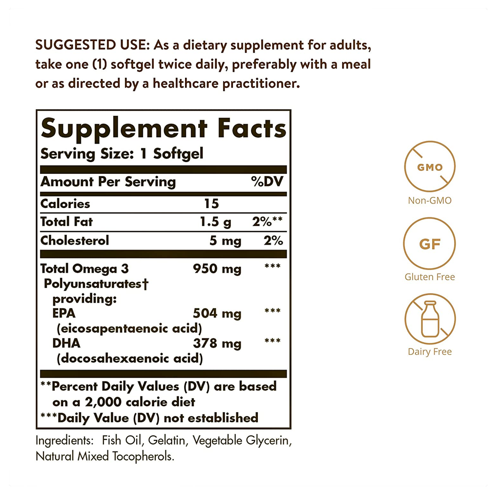 Solgar Triple Strength Omega 3  950 mg / 100 Softgels