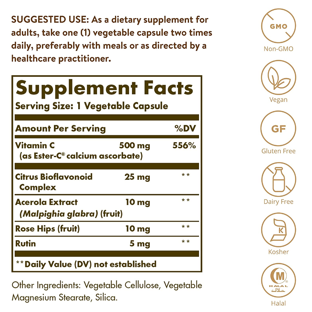 Solgar Ester-C Plus Vitamin C -500 mg / 100 Veg Caps