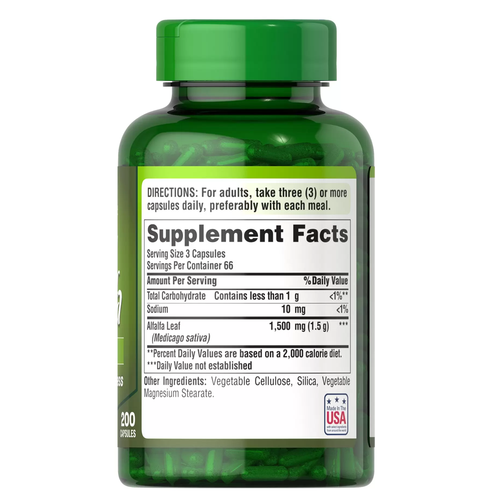 Puritan's Pride Naturally Sourced Alfalfa 500 mg / 200 Capsules Puritan's Pride Naturally Sourced Alfalfa 500 mg / 200 Capsules
