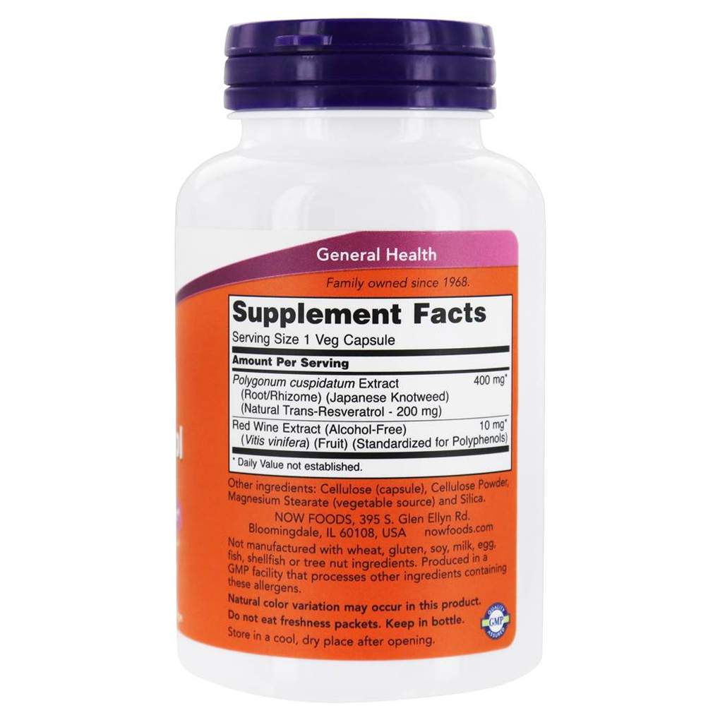 Now Foods Natural Resveratrol 200 mg / 120 Vegetable Capsules