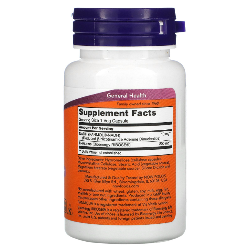 Now Foods NADH With 200 mg D Ribose 10 mg / 60 Vegetarian Capsules Now Foods NADH With 200 mg D Ribose 10 mg / 60 Vegetarian Capsules