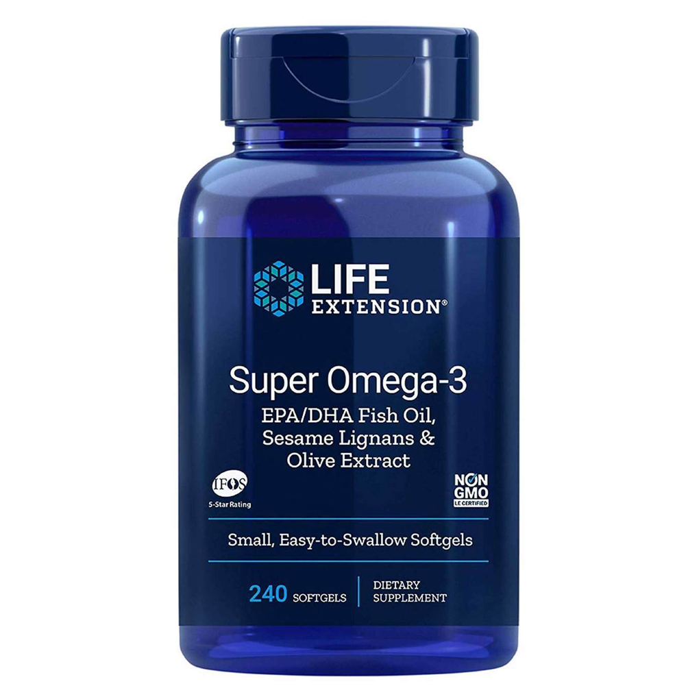 Life extension Super Omega-3 EPA/DHA Fish Oil, Sesame Lignans & Olive Extract / 240 Easy-to-Swallow Softgels