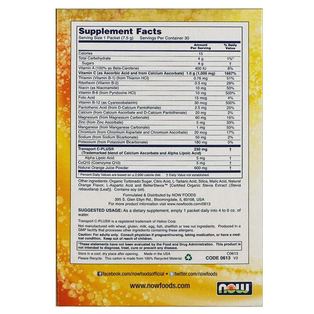 NOW Foods Effer-C Effervescent Drink Mix Orange /30 Packets