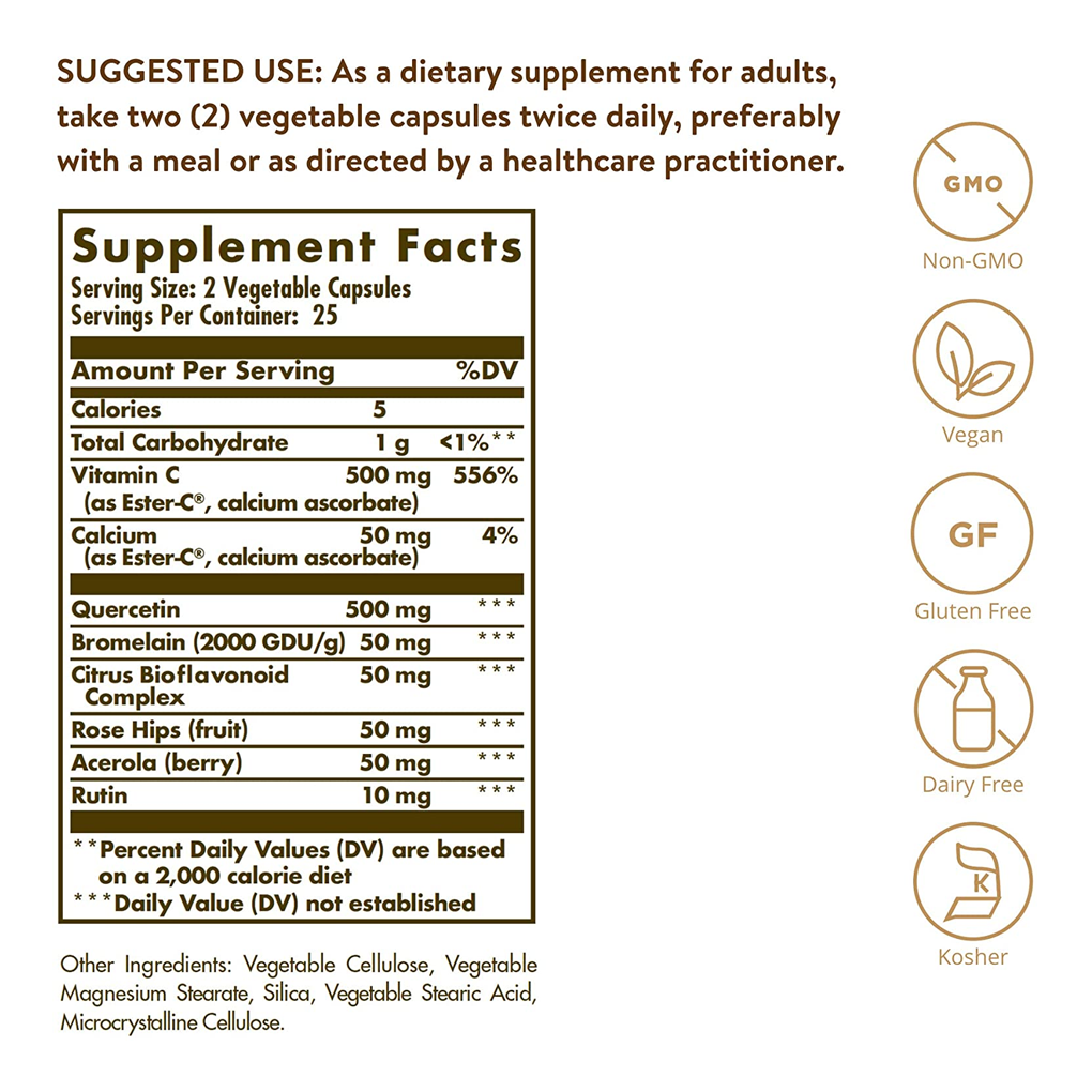 SOLGAR QUERCETIN COMPLEX WITH ESTER-C® PLUS / 100 VEGETABLE CAPSULES SOLGAR QUERCETIN COMPLEX WITH ESTER-C® PLUS / 100 VEGETABLE CAPSULES