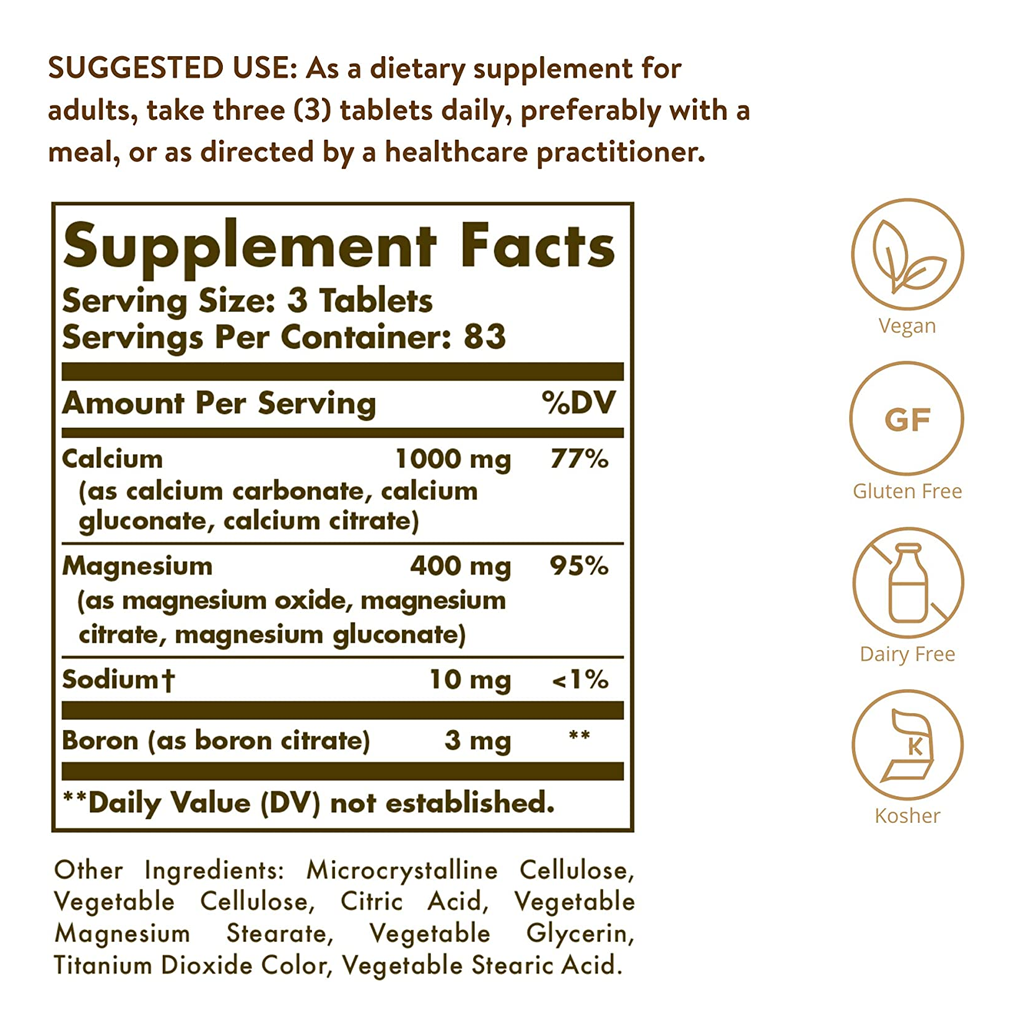 SOLGAR  CALCIUM  MAGNESIUM  PLUS  BORON / 250 TABLETS