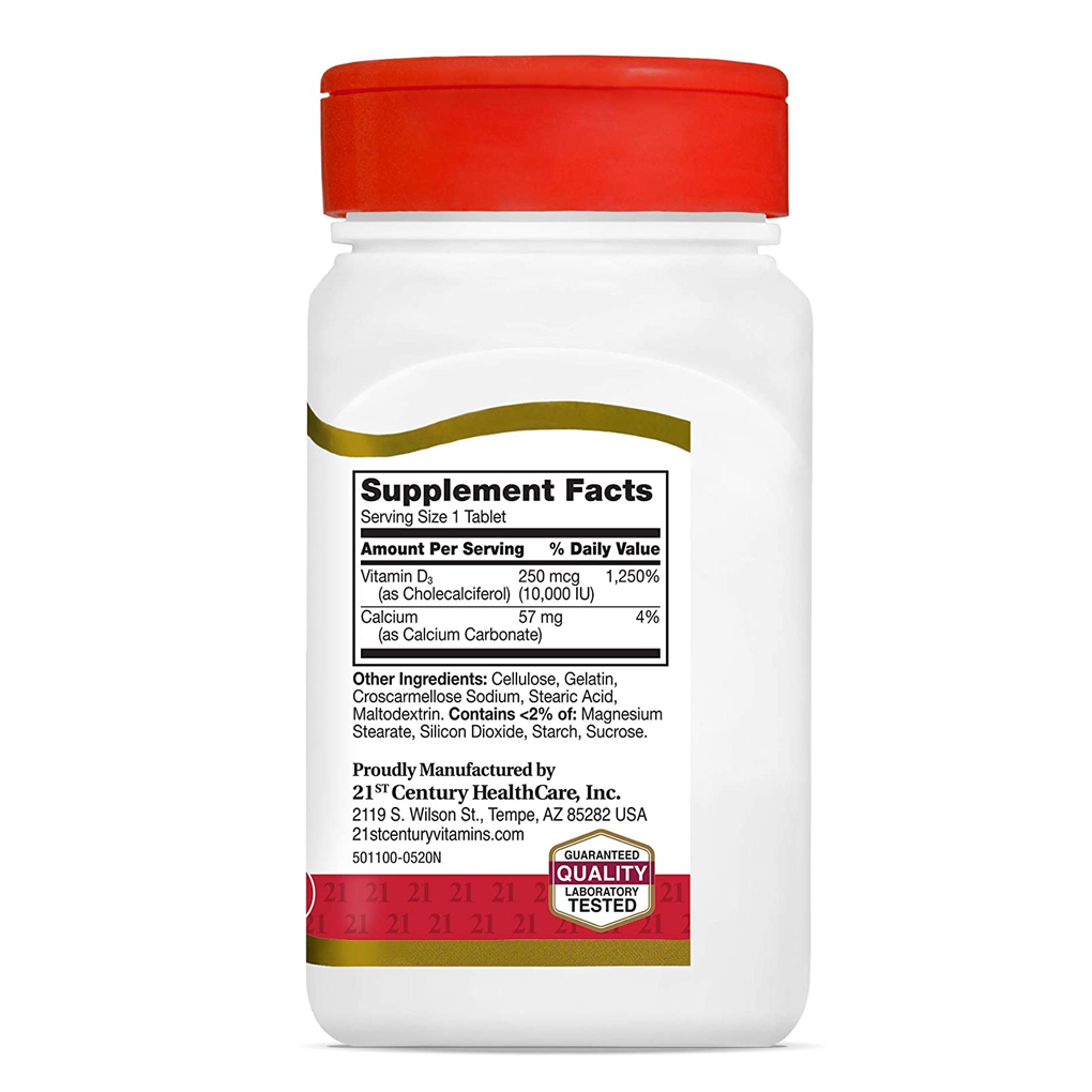 21st Century, Vitamin D3, 250 mcg (10,000 IU) / 110 Tablets 21st Century, Vitamin D3, 250 mcg (10,000 IU) / 110 Tablets