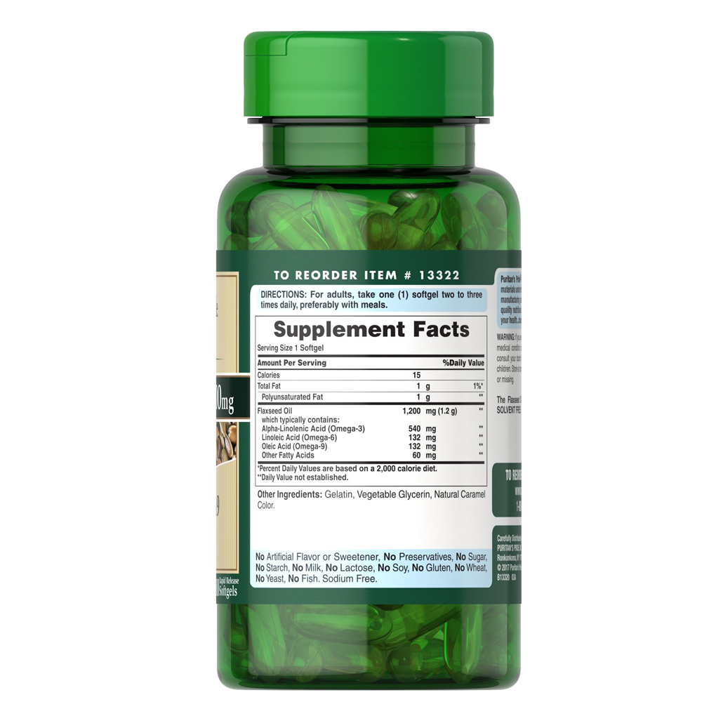 Puritan's Pride Natural Flax Oil 1200 mg / 200 Rapid Release Softgels Puritan's Pride Natural Flax Oil 1200 mg / 200 Rapid Release Softgels