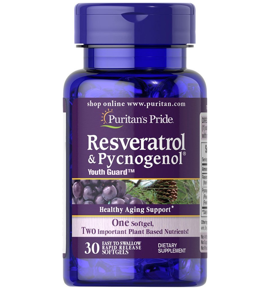 Puritan's Pride Resveratrol 100 mg & Pycnogenol® 30 mg / 30 Softgels Puritan's Pride Resveratrol 100 mg & Pycnogenol® 30 mg / 30 Softgels
