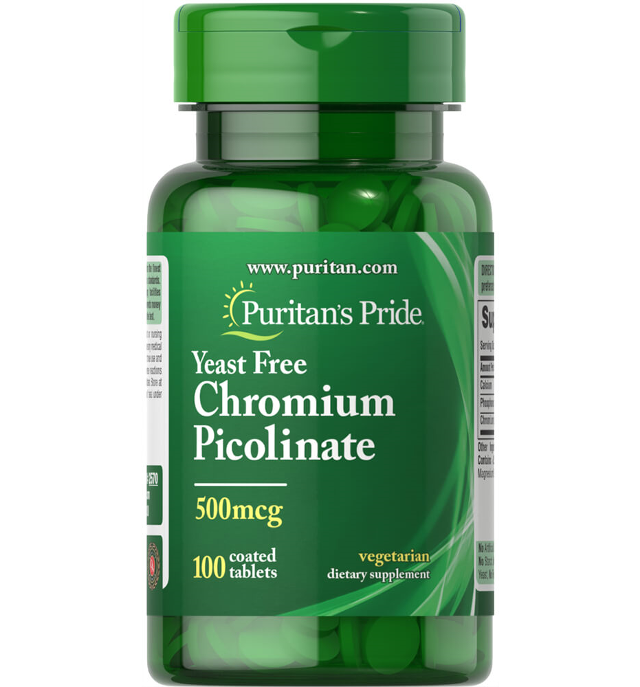 Puritan's Pride Chromium Picolinate 500 mcg Yeast Free / 100 Tablets