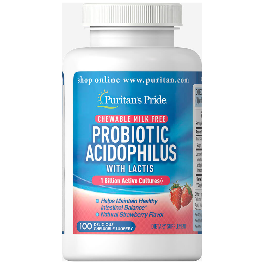 Puritan's Pride Probiotic Acidophilus Chewables Strawberry 1 billion / 100 Chewables