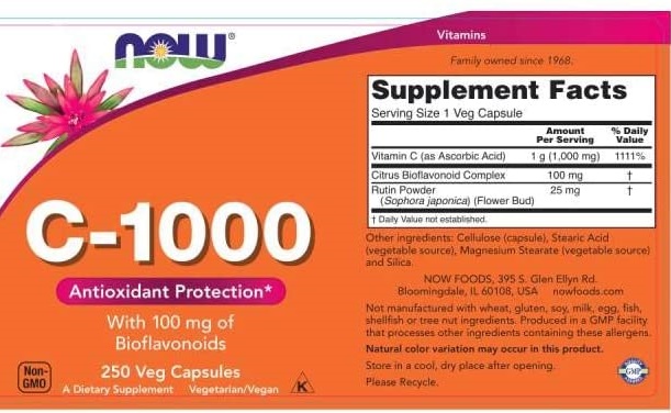 NOW Foods Vitamin C1000 Antioxidant Protection (Vitamin C Citrus Bioflavanoids Complex Rutin) / 250 Vegetable Capsules NOW Foods Vitamin C1000 Antioxidant Protection (Vitamin C Citrus Bioflavanoids Complex Rutin) / 250 Vegetable Capsules