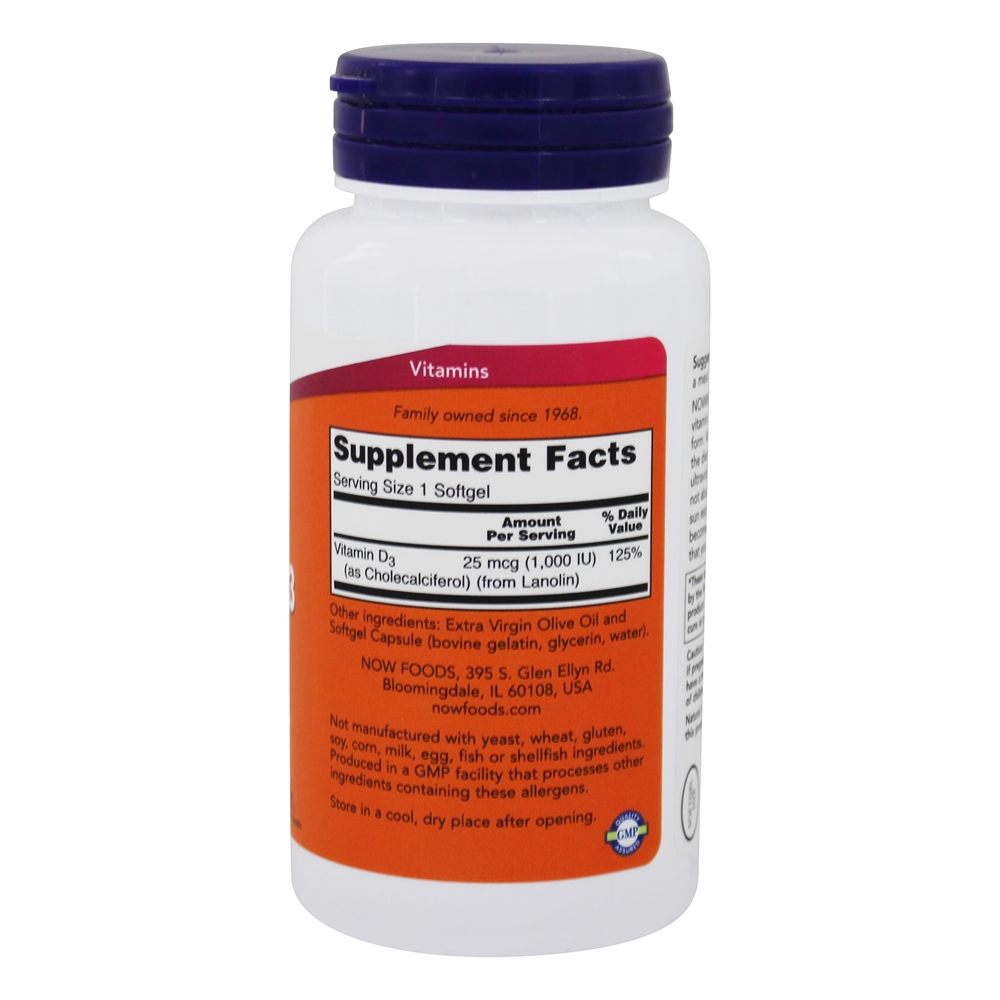 NOW Foods Vitamin D3 High Potency 1000 IU / 180 Softgels