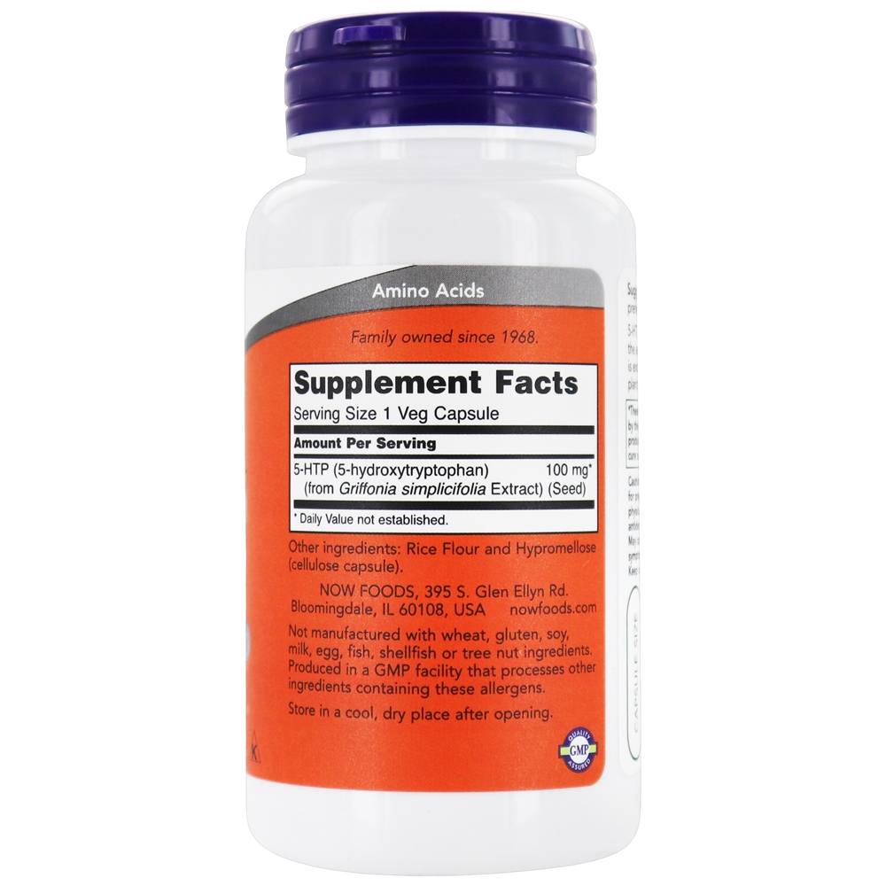 NOW Foods 5-HTP 100 mg. - 60 Vegetable Capsules NOW Foods 5-HTP 100 mg. - 60 Vegetable Capsules
