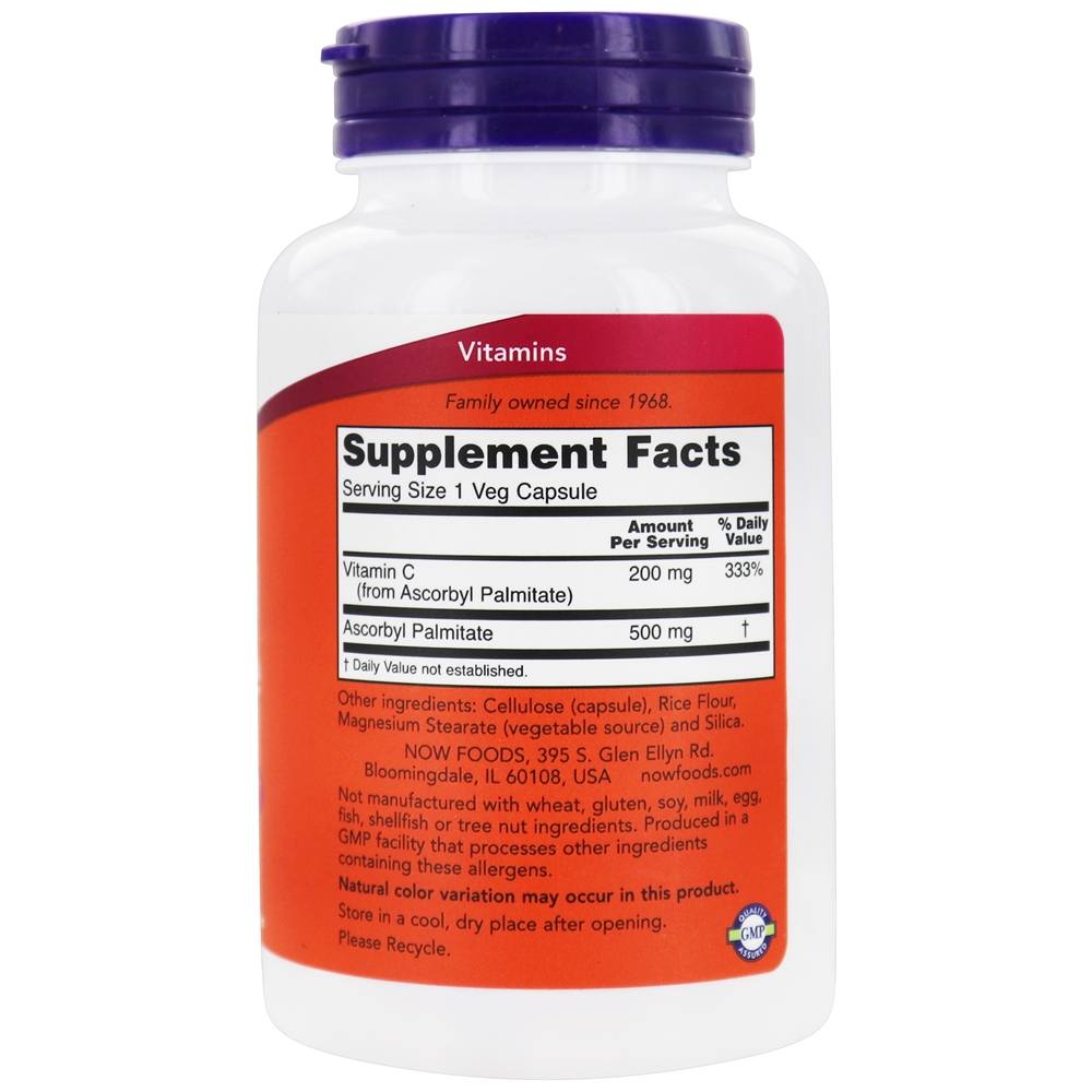 NOW Foods Ascorbyl Palmitate 500 mg. - 100 Vegetable Capsules NOW Foods Ascorbyl Palmitate 500 mg. - 100 Vegetable Capsules