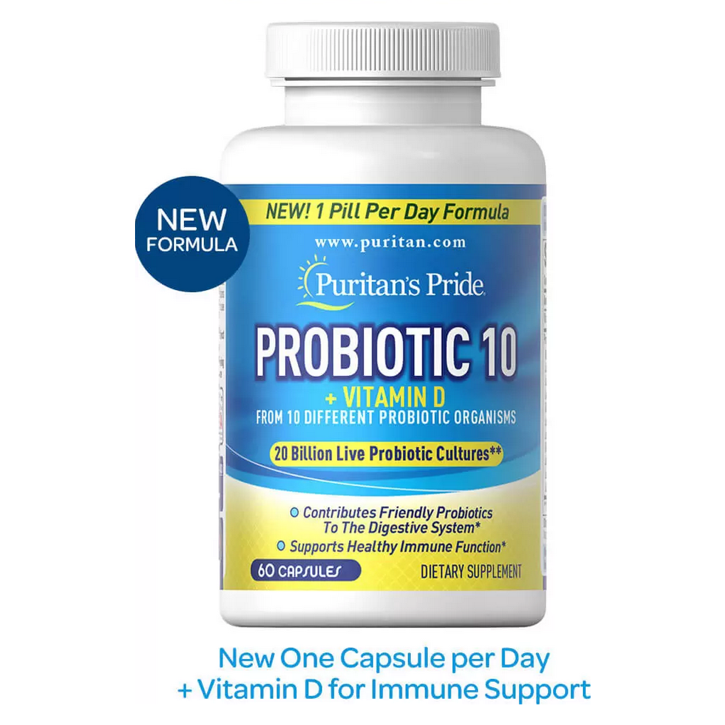 Puritan's Pride Probiotic 10 with Vitamin D / 60 Capsules [20 billion]