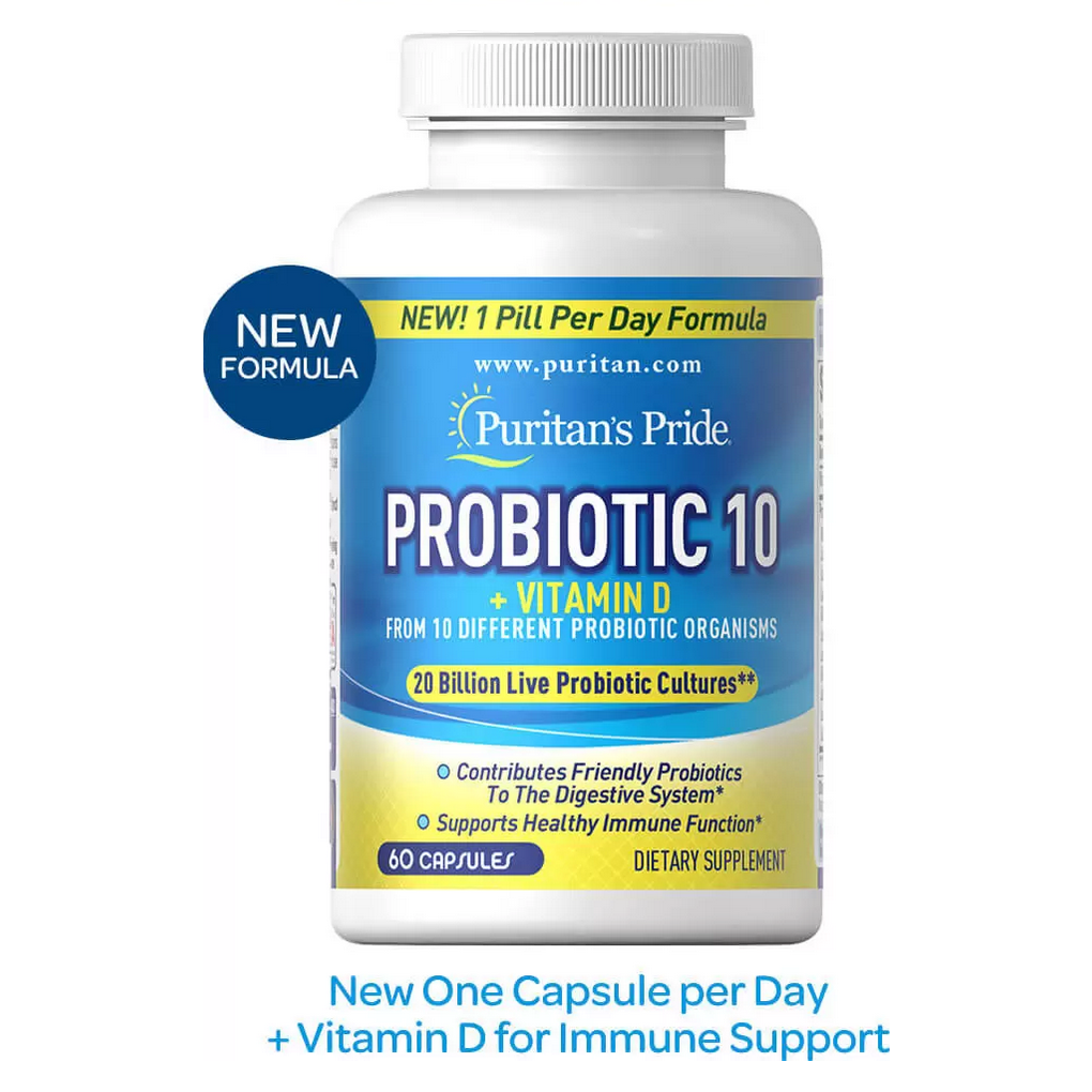 Puritan s Pride Probiotic 10 with Vitamin D / 60 Capsules [20 billion]