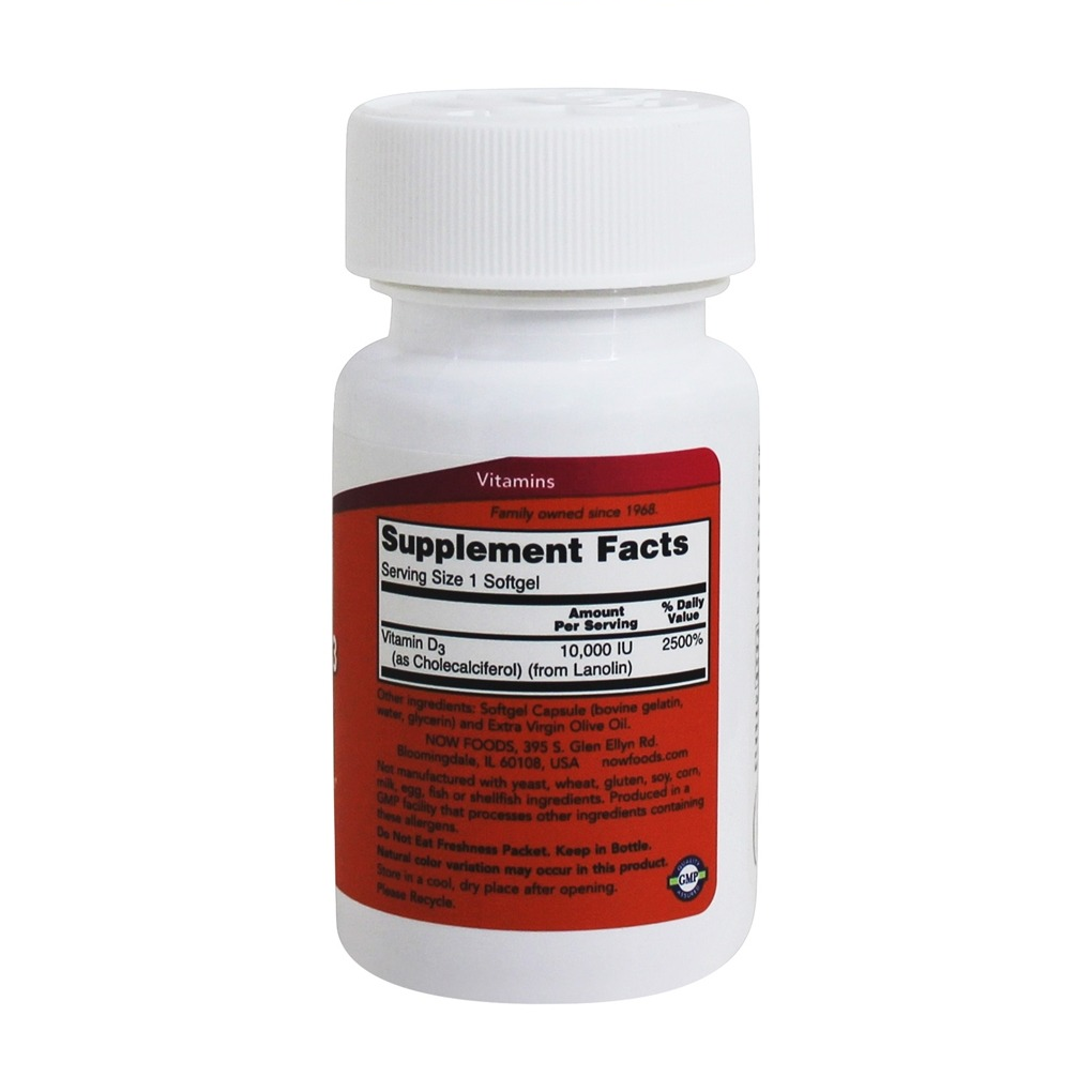 NOW Foods Vitamin D3 Highest Potency 10000 IU / 120 Softgels