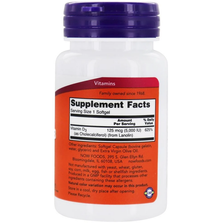 NOW Foods Vitamin D3 Highest Potency 5000 IU / 120 Softgels