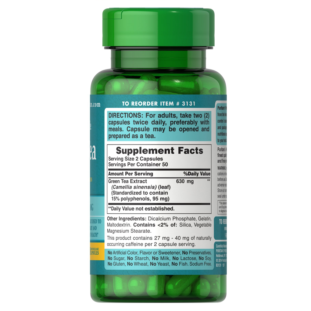 Puritan's Pride Green Tea Standardized Extract 315 mg / 100 Capsules Puritan's Pride Green Tea Standardized Extract 315 mg / 100 Capsules