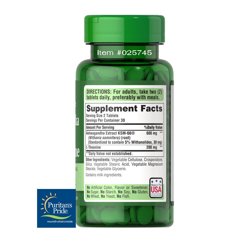 Puritan's Pride Ashwagandha KSM-66® & L-Theanine / 60 Tablets Puritan's Pride Ashwagandha KSM-66® & L-Theanine / 60 Tablets