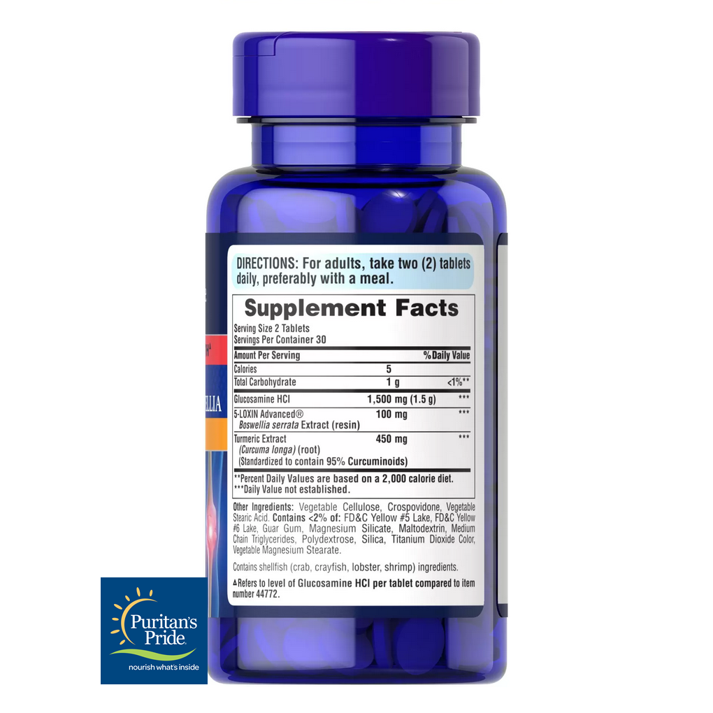 Puritan's Pride Triple  Strength Joint Soother® Glucosamine Boswellia + Turmeric  / 60 Tablets