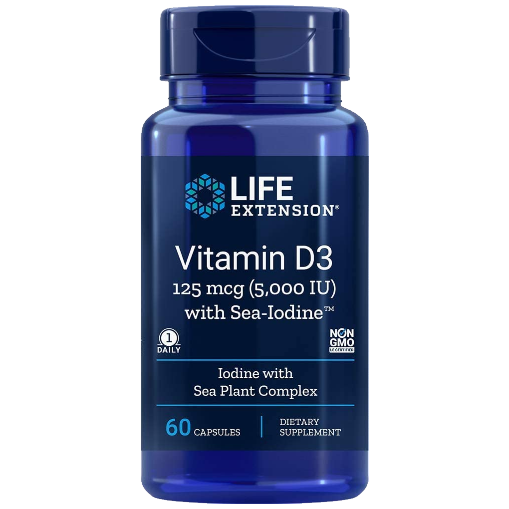 Life Extension Vitamin D3 with Sea-Iodine™ 125 mcg (5000 IU) / 60 Capsules Life Extension Vitamin D3 with Sea-Iodine™ 125 mcg (5000 IU) / 60 Capsules