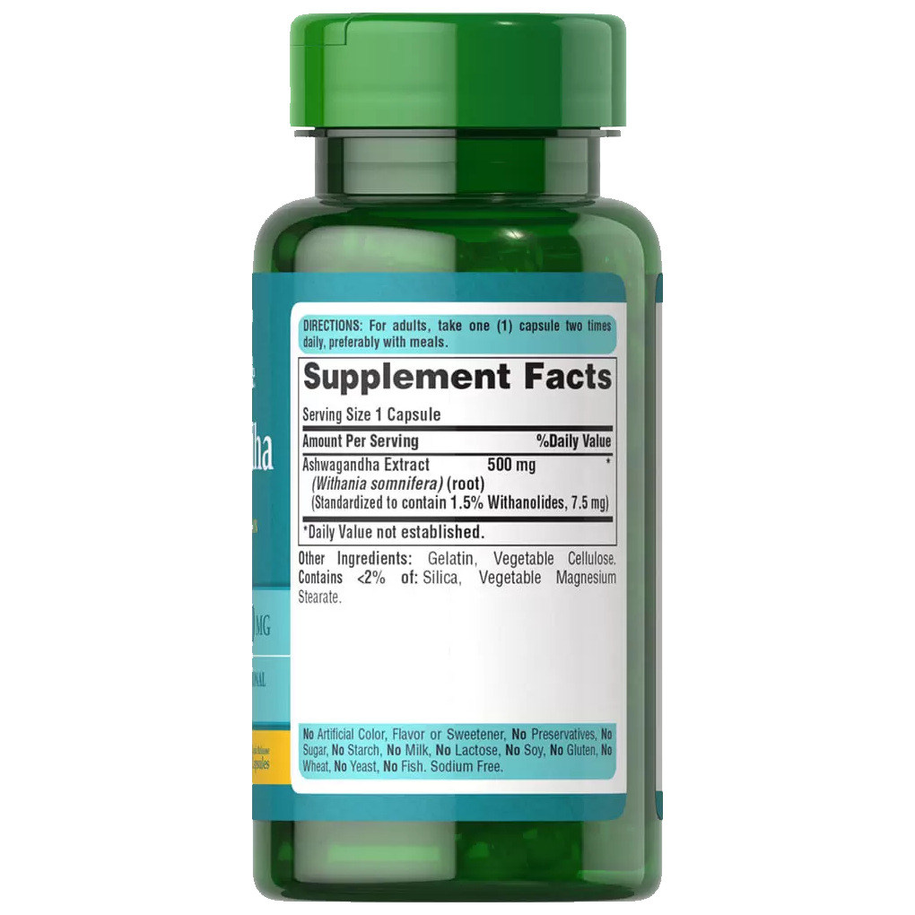 Puritan's Pride Ashwagandha Standardized Extract 500 mg / 60 Capsules Puritan's Pride Ashwagandha Standardized Extract 500 mg / 60 Capsules