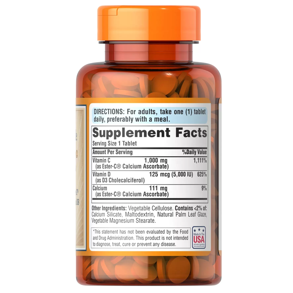 Puritan's Pride Ester-C Plus D3 1000 mg/125 mcg / 60 Tablets Puritan's Pride Ester-C Plus D3 1000 mg/125 mcg / 60 Tablets