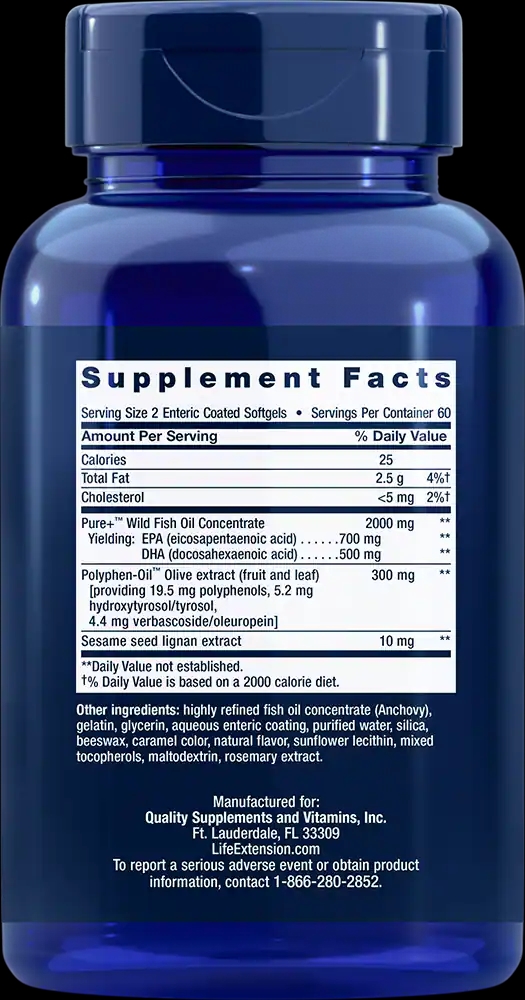 Life Extension Super Omega-3 EPA/DHA Fish Oil, Sesame Lignans & Olive Extract / 120 Enteric-Coated Softgels Life Extension Super Omega-3 EPA/DHA Fish Oil, Sesame Lignans & Olive Extract / 120 Enteric-Coated Softgels