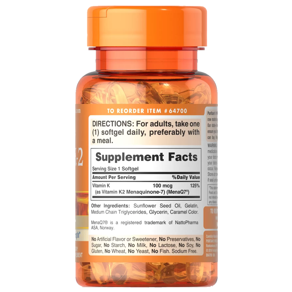 Puritan's Pride Vitamin K-2 (MenaQ7) 100 mcg. / 30 Softgels