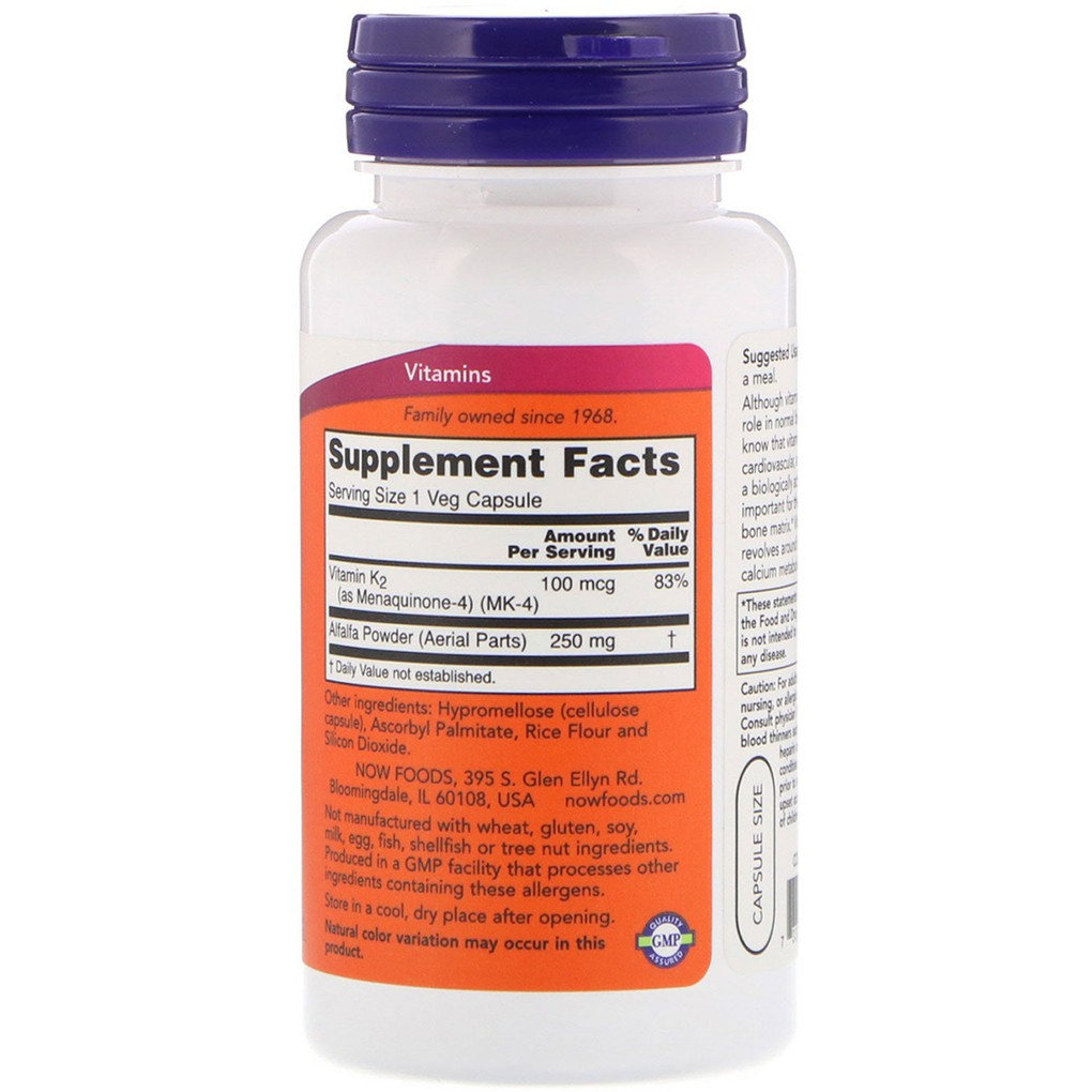 NOW Foods  Vitamin K-2 Bone Health Support 100 mcg. / 250 Capsules