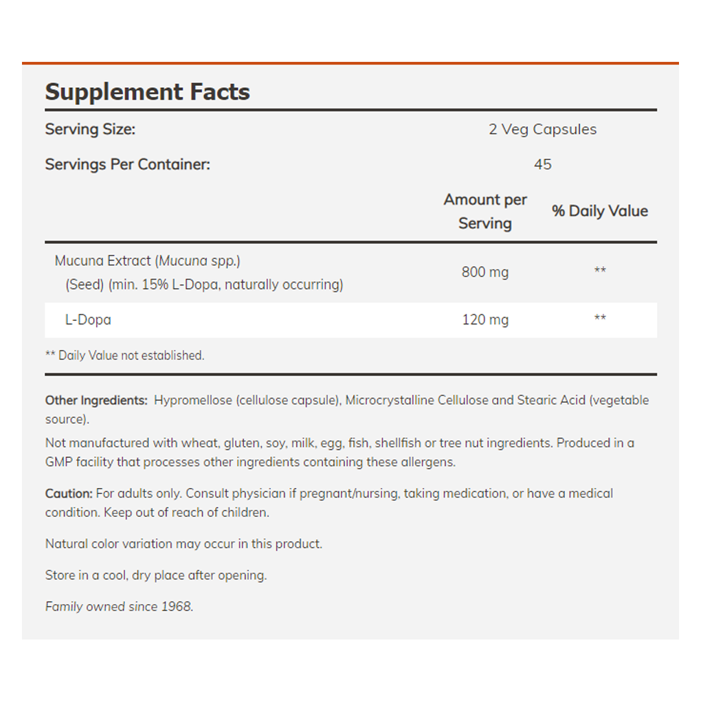 NOW Foods  Dopa Mucuna Brain Support / 180 Vegetable Capsules