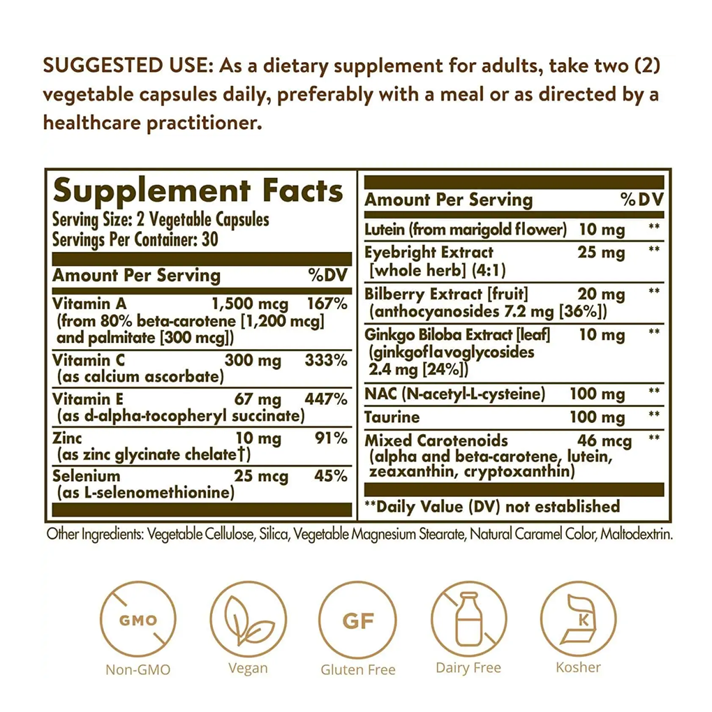 SOLGAR BILBERRY GINKGO EYEBRIGHT COMPLEX PLUS LUTEIN / 60 VEGETABLE CAPSULES SOLGAR BILBERRY GINKGO EYEBRIGHT COMPLEX PLUS LUTEIN / 60 VEGETABLE CAPSULES