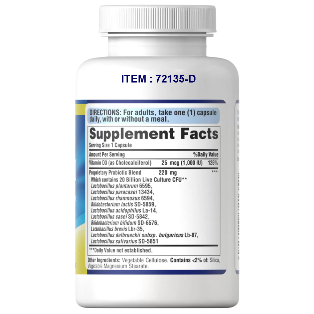 Puritan's Pride Probiotic 10 with Vitamin D 20 billion / 120 Capsules Puritan's Pride Probiotic 10 with Vitamin D 20 billion / 120 Capsules
