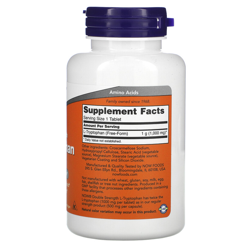 Now Foods L-Tryptophan, Double Strength, 1,000 mg / 60 Tablets Now Foods L-Tryptophan, Double Strength, 1,000 mg / 60 Tablets