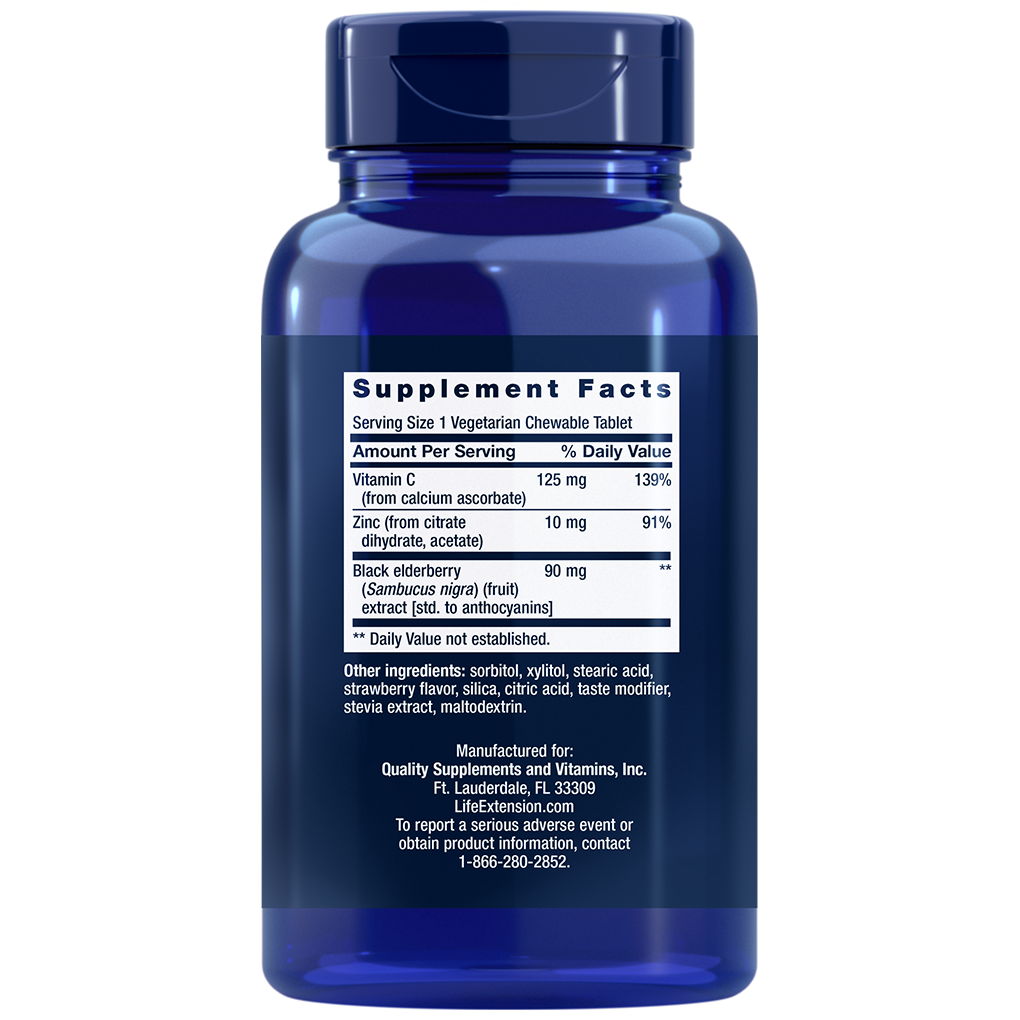 Life Extension 5 Day Elderberry Immune (Berry Flavor) / 40 Vegetarian Chewable Tablets