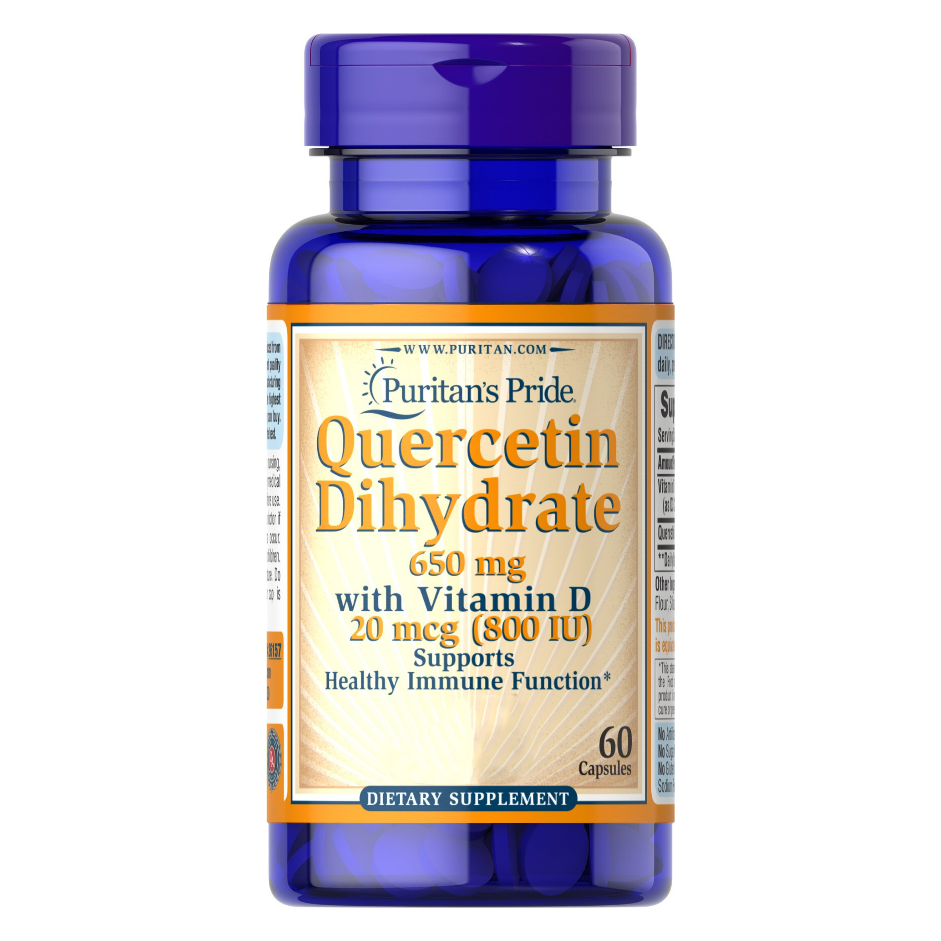 Puritan's Pride Quercetin Dihydrate 650mg with Vitamin D 800 IU / 60 Capsules Puritan's Pride Quercetin Dihydrate 650mg with Vitamin D 800 IU / 60 Capsules