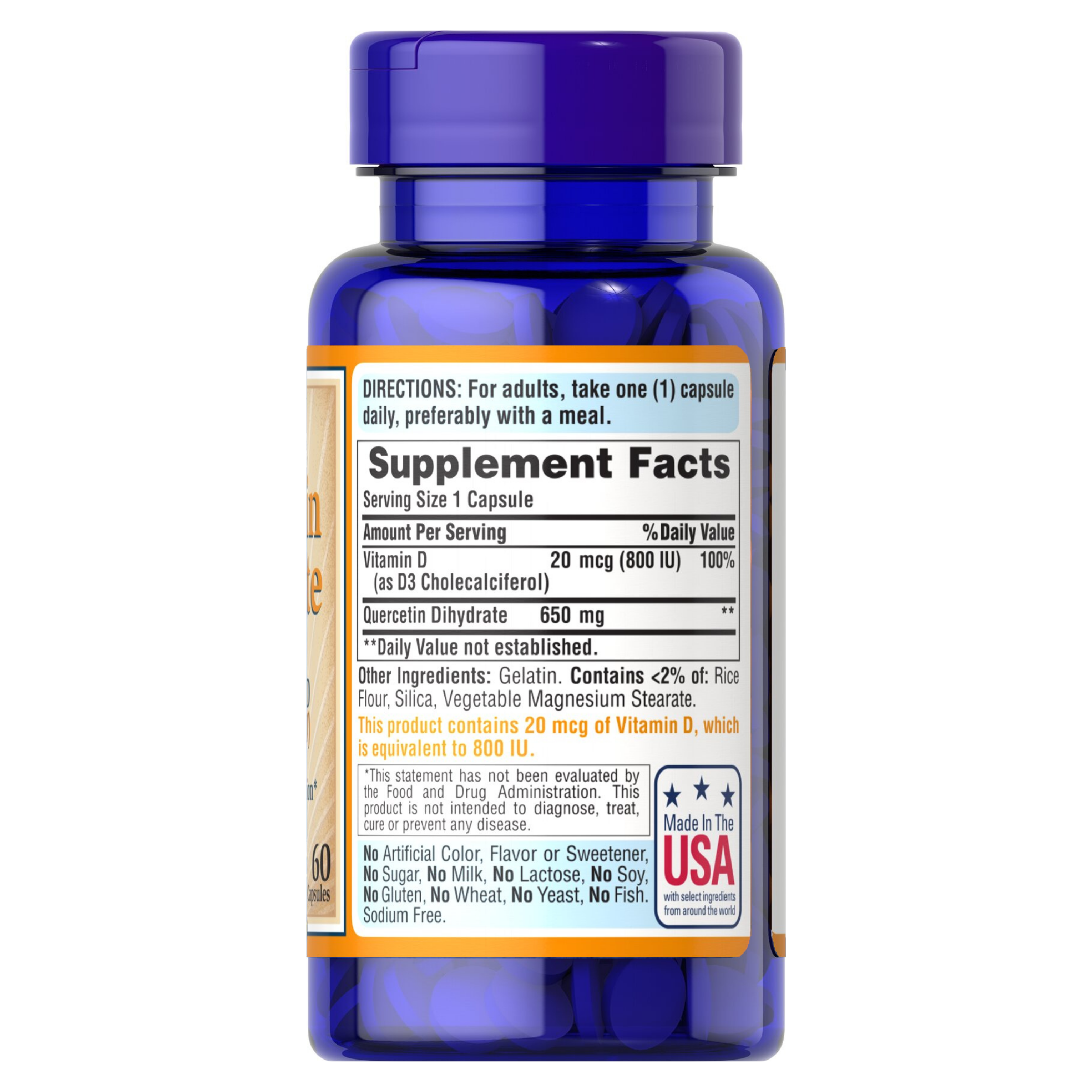 Puritan's Pride Quercetin Dihydrate 650mg with Vitamin D 800 IU / 60 Capsules Puritan's Pride Quercetin Dihydrate 650mg with Vitamin D 800 IU / 60 Capsules