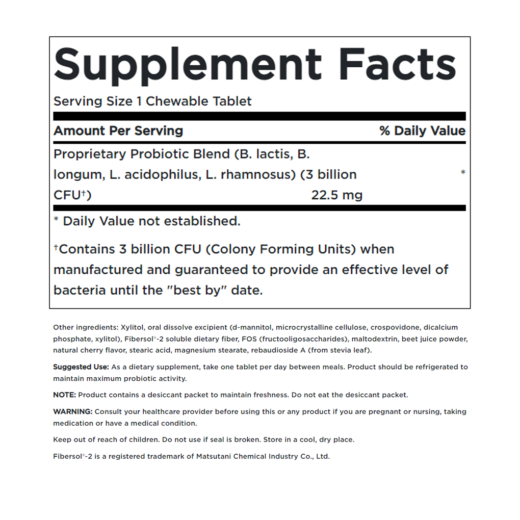 Swanson Probiotic for Kids - Natural Cherry Flavored 3 Billion CFU / 60 Chwbls Swanson Probiotic for Kids - Natural Cherry Flavored 3 Billion CFU / 60 Chwbls