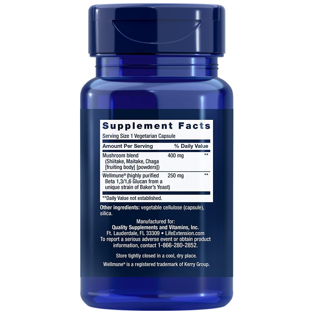 Life Extension Mushroom Immune with Beta Glucans / 30 Vegetarian Capsules