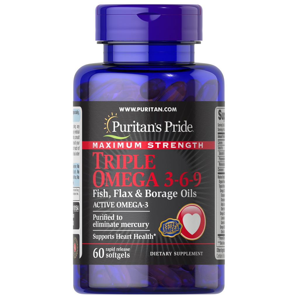 Puritan's Pride Maximum Strength Triple Omega 3-6-9 Fish, Flax & Borage Oils / 60 Softgels Puritan's Pride Maximum Strength Triple Omega 3-6-9 Fish, Flax & Borage Oils / 60 Softgels