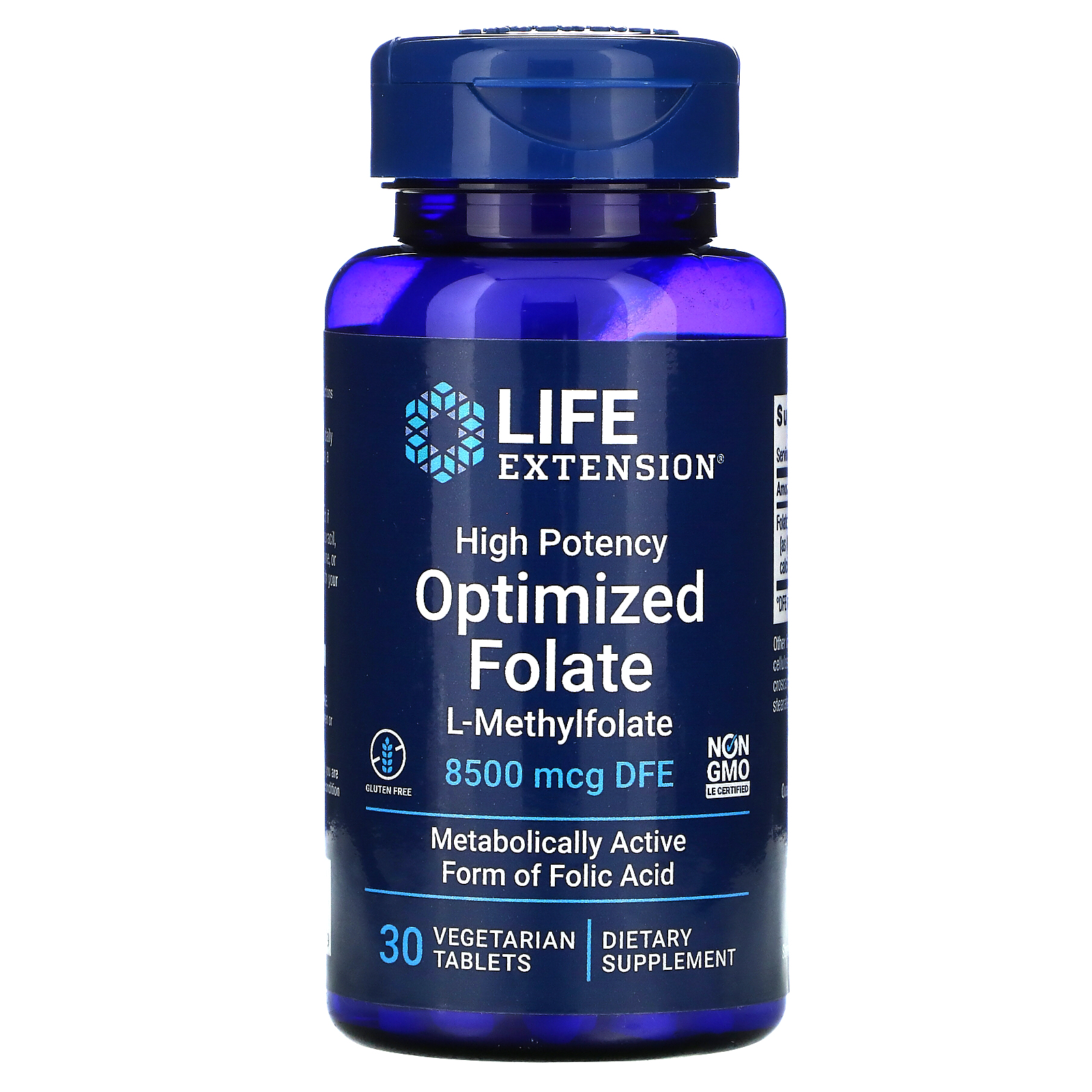 Life Extension High Potency Optimized Folate L-Methyl folate 8500 mcg DFE / 30 Vegetarian Tablets