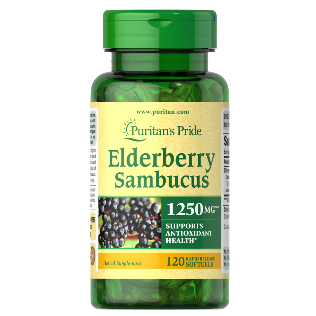 Puritan's Pride Elderberry Sambucus 1250 mg. / 120 Softgels Puritan's Pride Elderberry Sambucus 1250 mg. / 120 Softgels