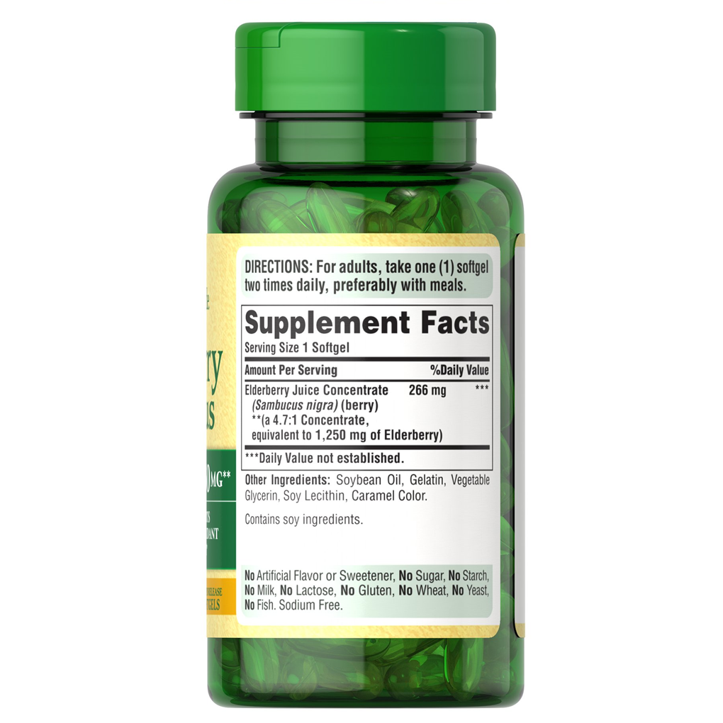 Puritan's Pride Elderberry Sambucus 1250 mg. / 120 Softgels Puritan's Pride Elderberry Sambucus 1250 mg. / 120 Softgels